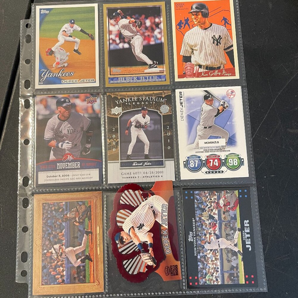 12 Derek Jeter MLB Baseball Cards and 1 postcard (O)